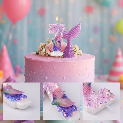 Mermaid Birthday Candles, Pink Purple Number Candles Mermaid Tail 5th Birthday Decorations Fifth Cake Toppers for Party Supplies Anniversary Wedding(5) in Saudi Arabia