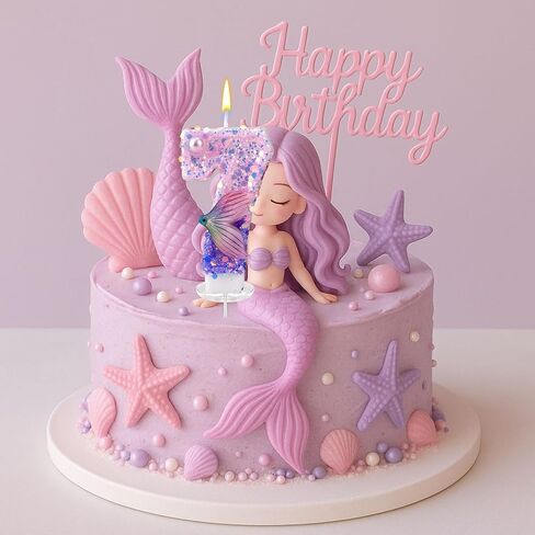 Mermaid Birthday Candles, Pink Purple Number Candles Mermaid Tail 5th Birthday Decorations Fifth Cake Toppers for Party Supplies Anniversary Wedding(5) in Saudi Arabia