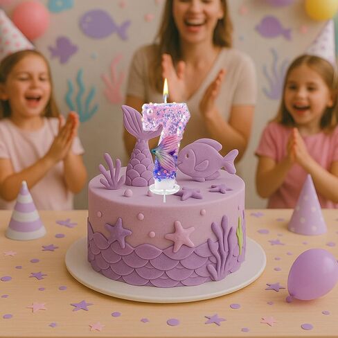 Mermaid Birthday Candles, Pink Purple Number Candles Mermaid Tail 5th Birthday Decorations Fifth Cake Toppers for Party Supplies Anniversary Wedding(5) in Saudi Arabia