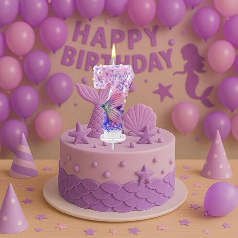 Mermaid Birthday Candles, Pink Purple Number Candles Mermaid Tail 5th Birthday Decorations Fifth Cake Toppers for Party Supplies Anniversary Wedding(5) in Saudi Arabia