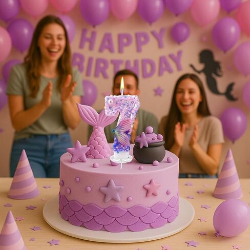 Mermaid Birthday Candles, Pink Purple Number Candles Mermaid Tail 5th Birthday Decorations Fifth Cake Toppers for Party Supplies Anniversary Wedding(5) in Saudi Arabia