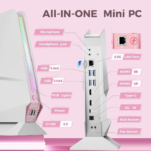 Mini PC, Intel 13Th Gen Core i9-13900HK, NVIDIA GeForce RTX 4060 Discrete Graphics Mini Desktop Computer, 32GB DDR5 RAM, 1TB PCIe G4x4 NVMe SSD, RGB Lights, Triple Display, WiFi 6E BT 5.3, Win 11 Pro in Kuwait