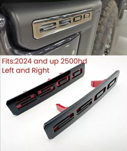 2Pc Front Bumper Fascia Side 2500 Emblems 3D Nameplates Badge Replacement for 2024+ Sierra 2500HD 86578370 86578372 (Black Red) in Kuwait