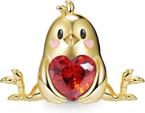 GNOCE Little Yellow Chicken Charms Embraces Heart Gemstone Charm Bead 925 Sterling Silver Gold Plated Fit Bracelet/Necklace For Mother's Day Gift in Saudi Arabia