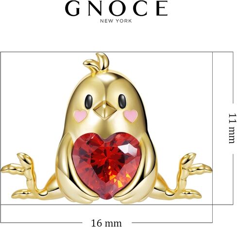 GNOCE Little Yellow Chicken Charms Embraces Heart Gemstone Charm Bead 925 Sterling Silver Gold Plated Fit Bracelet/Necklace For Mother's Day Gift in Saudi Arabia