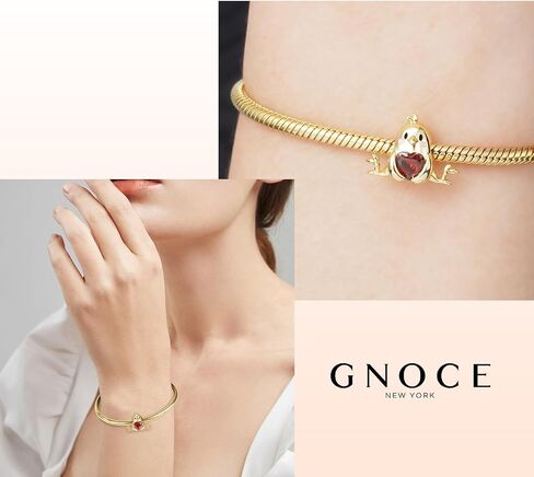 GNOCE Little Yellow Chicken Charms Embraces Heart Gemstone Charm Bead 925 Sterling Silver Gold Plated Fit Bracelet/Necklace For Mother's Day Gift in Saudi Arabia