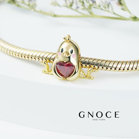 GNOCE Little Yellow Chicken Charms Embraces Heart Gemstone Charm Bead 925 Sterling Silver Gold Plated Fit Bracelet/Necklace For Mother's Day Gift in Saudi Arabia