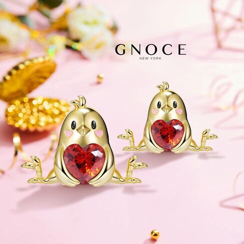GNOCE Little Yellow Chicken Charms Embraces Heart Gemstone Charm Bead 925 Sterling Silver Gold Plated Fit Bracelet/Necklace For Mother's Day Gift in Saudi Arabia