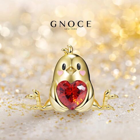GNOCE Little Yellow Chicken Charms Embraces Heart Gemstone Charm Bead 925 Sterling Silver Gold Plated Fit Bracelet/Necklace For Mother's Day Gift in Saudi Arabia