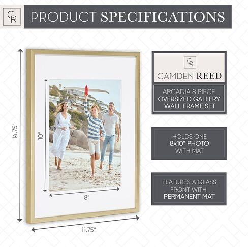 Camden Reed Arcadia 8 Piece Oversized Gallery Wall Frame Set, 16x20 and 16x16 Inch Matted Frames for Featuring 8x10 and 5x7 Inch Photographs or Art Prints, Black Finish in Saudi Arabia