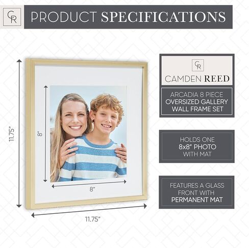 Camden Reed Arcadia 8 Piece Oversized Gallery Wall Frame Set, 16x20 and 16x16 Inch Matted Frames for Featuring 8x10 and 5x7 Inch Photographs or Art Prints, Black Finish in Saudi Arabia