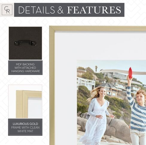 Camden Reed Arcadia 8 Piece Oversized Gallery Wall Frame Set, 16x20 and 16x16 Inch Matted Frames for Featuring 8x10 and 5x7 Inch Photographs or Art Prints, Black Finish in Saudi Arabia