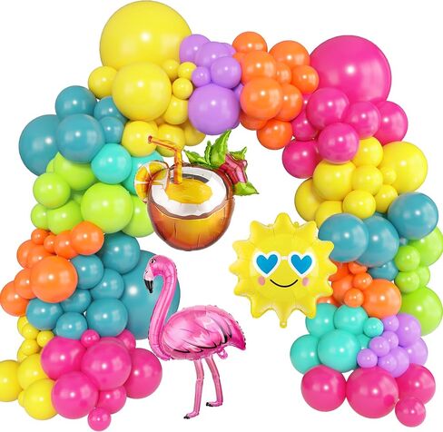 Tropical Balloons Arch Garland Kit, Luau Flamingo Summer Beach Party Decorations Hot Pink Green Orange Blue Balloons Palm Leaves for Hawaiian Aloha Pool Baby Shower Wedding Birthday Supplies in Kuwait
