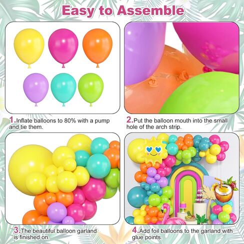 Tropical Balloons Arch Garland Kit, Luau Flamingo Summer Beach Party Decorations Hot Pink Green Orange Blue Balloons Palm Leaves for Hawaiian Aloha Pool Baby Shower Wedding Birthday Supplies in Kuwait