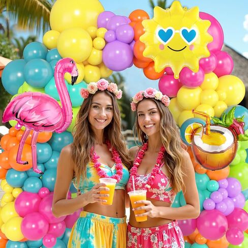 Tropical Balloons Arch Garland Kit, Luau Flamingo Summer Beach Party Decorations Hot Pink Green Orange Blue Balloons Palm Leaves for Hawaiian Aloha Pool Baby Shower Wedding Birthday Supplies in Kuwait