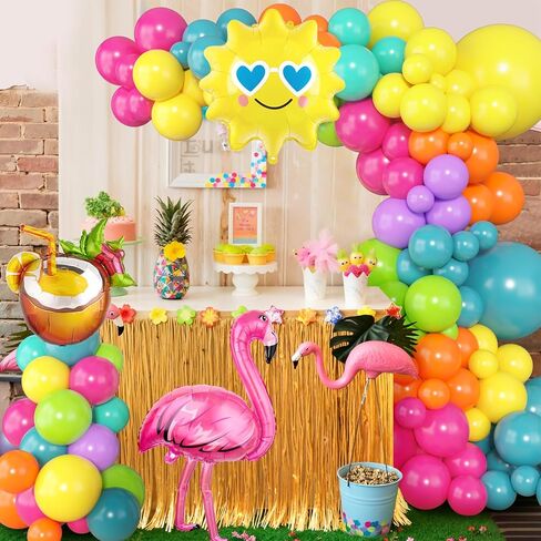 Tropical Balloons Arch Garland Kit, Luau Flamingo Summer Beach Party Decorations Hot Pink Green Orange Blue Balloons Palm Leaves for Hawaiian Aloha Pool Baby Shower Wedding Birthday Supplies in Kuwait