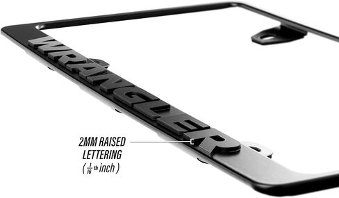 Wrangler License Plate Frame – Stealth Black Powder Coat UV Resistant Rust-Proof Steel Plate Holder - One Piece - Compatible with 1987-2025 Wrangler SUV (3D RAISED LETTERS with MOUNTING HARDWARE) in Saudi Arabia
