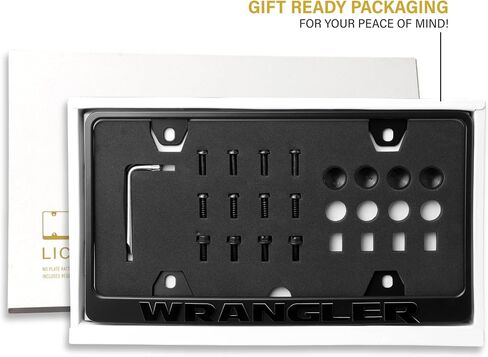 Wrangler License Plate Frame – Stealth Black Powder Coat UV Resistant Rust-Proof Steel Plate Holder - One Piece - Compatible with 1987-2025 Wrangler SUV (3D RAISED LETTERS with MOUNTING HARDWARE) in Saudi Arabia