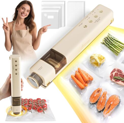 Vacuum Sealer with 40 Bags, 2 IN 1 Full Automatic Handheld and Countertop Sealer for Dry Moist Food, Built-in Magnetic Base&Cutter, for Sous Vide and Mason Jars, Viewing Tank, Compact, Black in Saudi Arabia