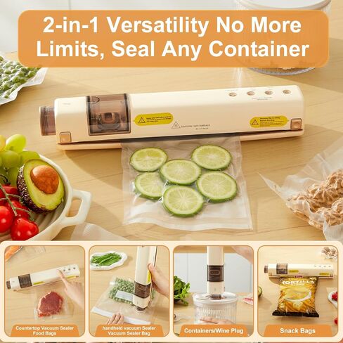Vacuum Sealer with 40 Bags, 2 IN 1 Full Automatic Handheld and Countertop Sealer for Dry Moist Food, Built-in Magnetic Base&Cutter, for Sous Vide and Mason Jars, Viewing Tank, Compact, Black in Saudi Arabia