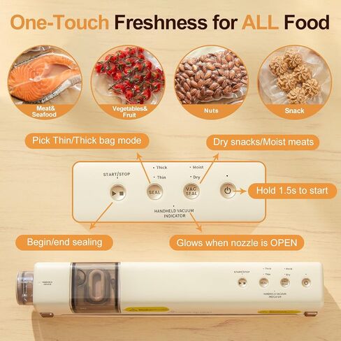 Vacuum Sealer with 40 Bags, 2 IN 1 Full Automatic Handheld and Countertop Sealer for Dry Moist Food, Built-in Magnetic Base&Cutter, for Sous Vide and Mason Jars, Viewing Tank, Compact, Black in Saudi Arabia