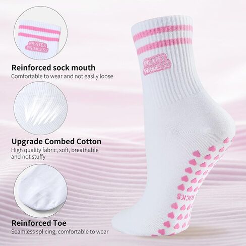 Pilates Socks for Women, Non Slip Grips Yoga Socks Cute Bowknot Embroidery for Ballet Barefoot Workout in Kuwait