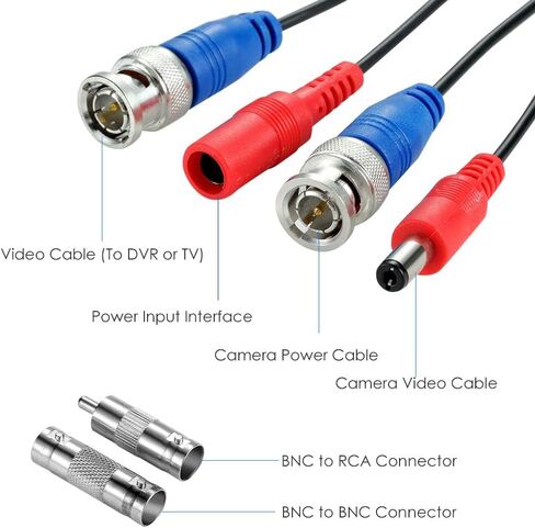 60ft All-in-One Video Power Cables, BNC Extension Surveillance Camera Cables for CCTV Security DVR System Installation, Included BNC Connectors and Cable Clips in Saudi Arabia