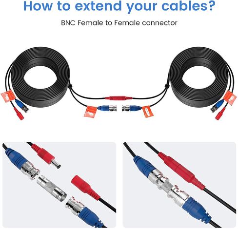 60ft All-in-One Video Power Cables, BNC Extension Surveillance Camera Cables for CCTV Security DVR System Installation, Included BNC Connectors and Cable Clips in Saudi Arabia