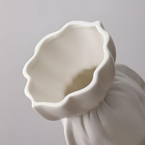 Decorative Ceramic Vase with Ribbon Tie and Pendants, White 4.6 x 6 inches (White Small) in Saudi Arabia