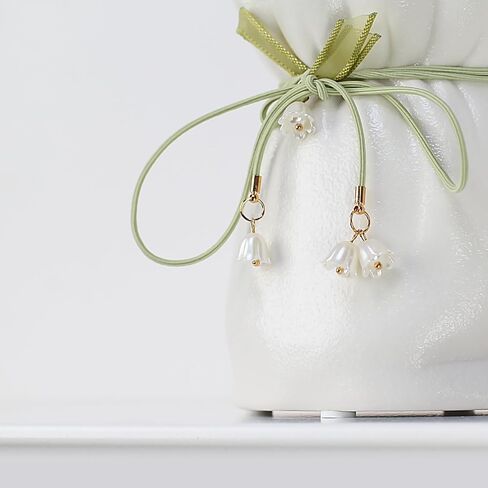 Decorative Ceramic Vase with Ribbon Tie and Pendants, White 4.6 x 6 inches (White Small) in Saudi Arabia