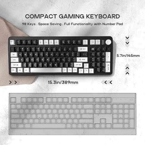 96% Wired Gaming Keyboard,Creamy Membrane Quiet Silent Keyboard with Number Pad & Volume Knob,Light Up Computer USB Teclado for PC Desktop Games Office in Saudi Arabia