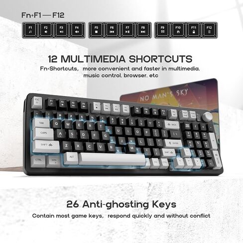 96% Wired Gaming Keyboard,Creamy Membrane Quiet Silent Keyboard with Number Pad & Volume Knob,Light Up Computer USB Teclado for PC Desktop Games Office in Saudi Arabia