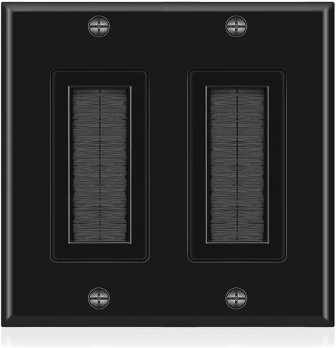 TNP Brush Wall Plate - Double 2 Gang Cable Entry Access Brush Bristles Style Strap Opening Port Insert Socket Wiring Plug Jack Decorative Face Cover Outlet Mount Panel (White) in Saudi Arabia