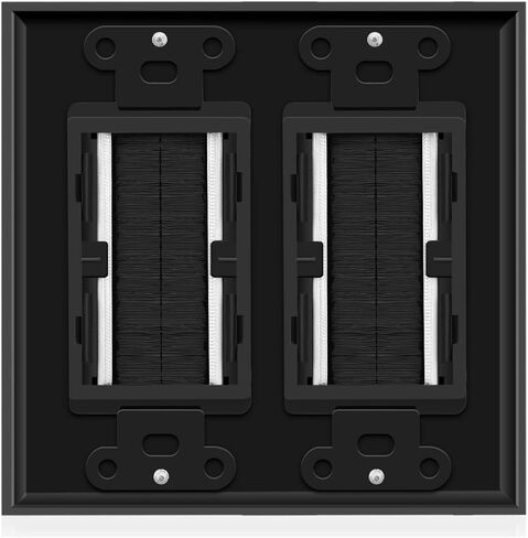 TNP Brush Wall Plate - Double 2 Gang Cable Entry Access Brush Bristles Style Strap Opening Port Insert Socket Wiring Plug Jack Decorative Face Cover Outlet Mount Panel (White) in Saudi Arabia