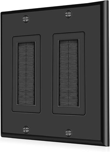 TNP Brush Wall Plate - Double 2 Gang Cable Entry Access Brush Bristles Style Strap Opening Port Insert Socket Wiring Plug Jack Decorative Face Cover Outlet Mount Panel (White) in Saudi Arabia