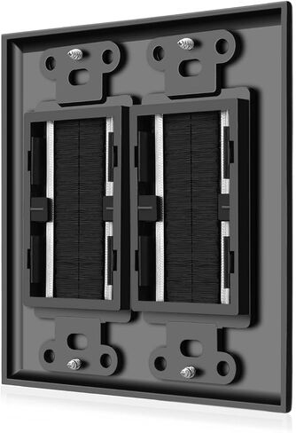 TNP Brush Wall Plate - Double 2 Gang Cable Entry Access Brush Bristles Style Strap Opening Port Insert Socket Wiring Plug Jack Decorative Face Cover Outlet Mount Panel (White) in Saudi Arabia