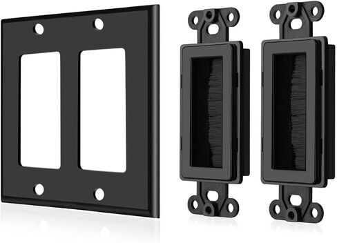 TNP Brush Wall Plate - Double 2 Gang Cable Entry Access Brush Bristles Style Strap Opening Port Insert Socket Wiring Plug Jack Decorative Face Cover Outlet Mount Panel (White) in Saudi Arabia