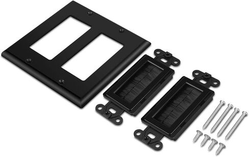 TNP Brush Wall Plate - Double 2 Gang Cable Entry Access Brush Bristles Style Strap Opening Port Insert Socket Wiring Plug Jack Decorative Face Cover Outlet Mount Panel (White) in Saudi Arabia