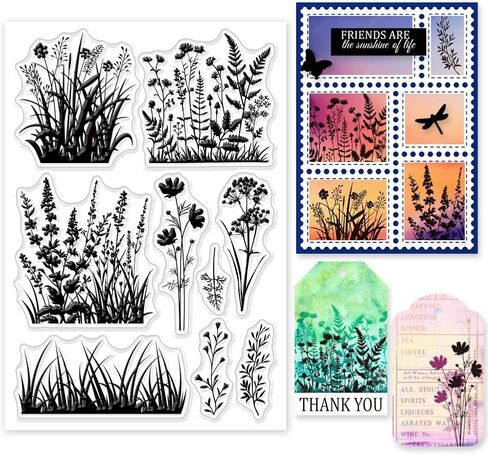 GLOBLELAND Wildflower Meadow Silhouette Clear Stamp Vintage Flowers Plants Clear Rubber Stamps Silicone Stamps for DIY Scrapbooking Photo Album Decorative Cards Making Home Decoration 6.3x4.33inch in Saudi Arabia