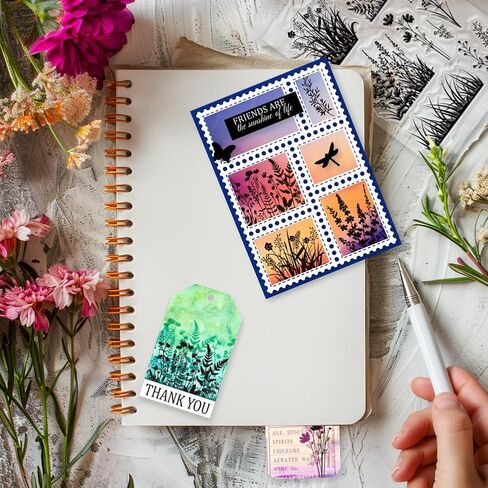 GLOBLELAND Wildflower Meadow Silhouette Clear Stamp Vintage Flowers Plants Clear Rubber Stamps Silicone Stamps for DIY Scrapbooking Photo Album Decorative Cards Making Home Decoration 6.3x4.33inch in Saudi Arabia