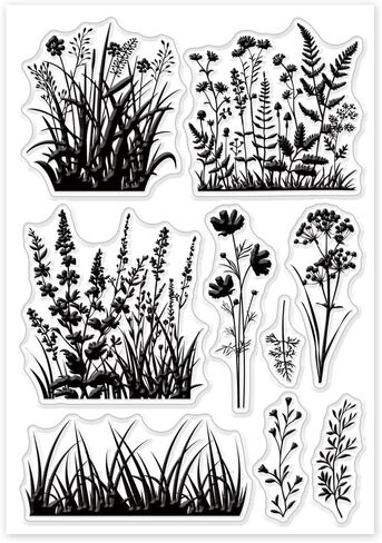 GLOBLELAND Wildflower Meadow Silhouette Clear Stamp Vintage Flowers Plants Clear Rubber Stamps Silicone Stamps for DIY Scrapbooking Photo Album Decorative Cards Making Home Decoration 6.3x4.33inch in Saudi Arabia