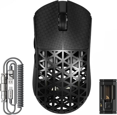 ATTACK SHARK R5 Ultra Carbon Fiber Wireless Gaming Mouse,39g Superlight Hollowed-Out,PAW3950MAX Optical Sensor Nordic 52840 MCU 8K Polling 42K DPI,Tri-Mode Programmable Mice with Coiled Cable-Black in Kuwait