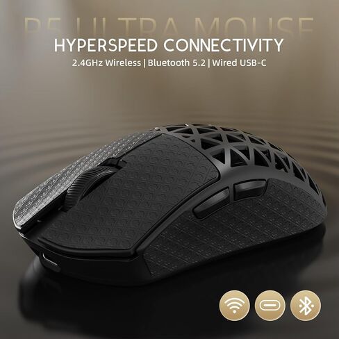 ATTACK SHARK R5 Ultra Carbon Fiber Wireless Gaming Mouse,39g Superlight Hollowed-Out,PAW3950MAX Optical Sensor Nordic 52840 MCU 8K Polling 42K DPI,Tri-Mode Programmable Mice with Coiled Cable-Black in Kuwait