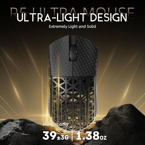 ATTACK SHARK R5 Ultra Carbon Fiber Wireless Gaming Mouse,39g Superlight Hollowed-Out,PAW3950MAX Optical Sensor Nordic 52840 MCU 8K Polling 42K DPI,Tri-Mode Programmable Mice with Coiled Cable-Black in Kuwait