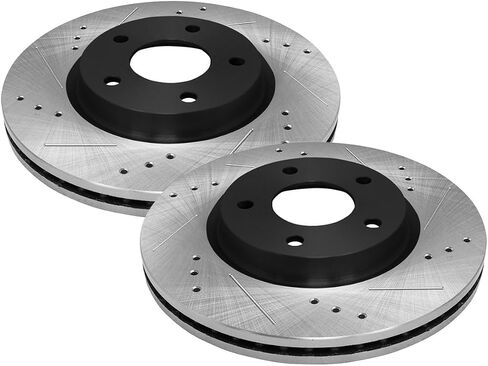 AutoShack Front & Rear Drilled & Slotted Brake Rotors Premium Ceramic Brake Pads | Replacement for 2007-2013 Mitsubishi Outlander 2.4L 3.0L V6 AWD FWD | E-Coated | 12-PC Brake Kit | ShadowGuard in Saudi Arabia