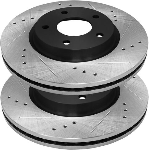 AutoShack Front & Rear Drilled & Slotted Brake Rotors Premium Ceramic Brake Pads | Replacement for 2007-2013 Mitsubishi Outlander 2.4L 3.0L V6 AWD FWD | E-Coated | 12-PC Brake Kit | ShadowGuard in Saudi Arabia