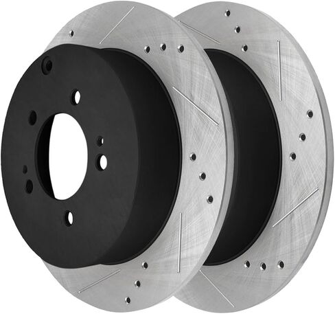 AutoShack Front & Rear Drilled & Slotted Brake Rotors Premium Ceramic Brake Pads | Replacement for 2007-2013 Mitsubishi Outlander 2.4L 3.0L V6 AWD FWD | E-Coated | 12-PC Brake Kit | ShadowGuard in Saudi Arabia