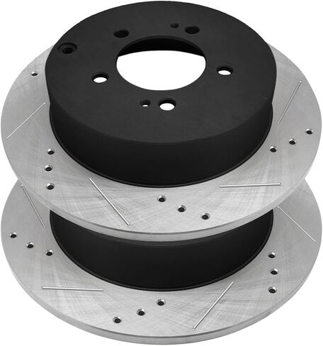 AutoShack Front & Rear Drilled & Slotted Brake Rotors Premium Ceramic Brake Pads | Replacement for 2007-2013 Mitsubishi Outlander 2.4L 3.0L V6 AWD FWD | E-Coated | 12-PC Brake Kit | ShadowGuard in Saudi Arabia