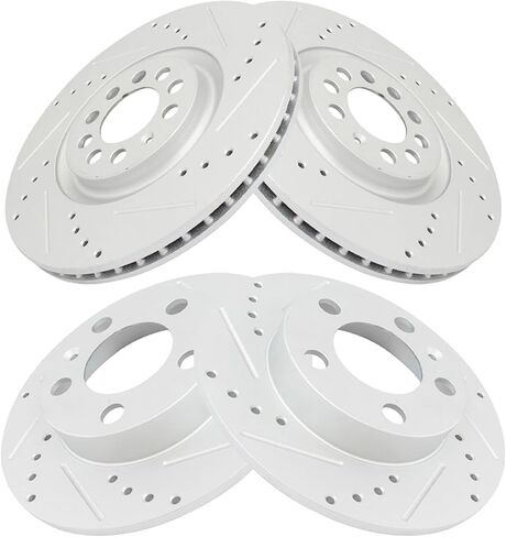 Front and Rear Performance Brake Rotors Set Premium G-Coated Cross Drilled & Slotted Compatible with 2000-2006 Audi TT 2000-2003 Volkswagen Golf 2004-2005 Jetta in Saudi Arabia