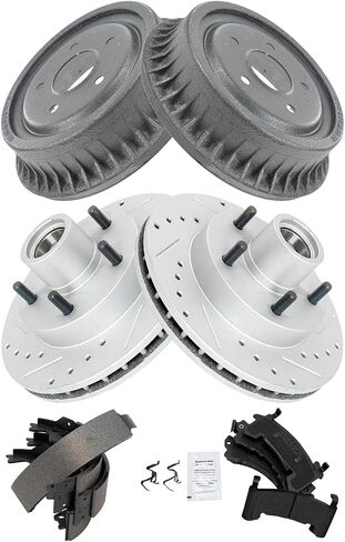 TRQ Front & Rear Brake Pad & Rotor,Shoe & Drum Kit Performance Semi-Metallic Premium G-Coated Compatible with 95-97 Blazer 98-00 Hombre 92-97 Jimmy 94-02 S10 92-94 S10 Blazer Sonoma in Saudi Arabia